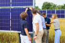 Zwei Männer berühren ein Solarmodul